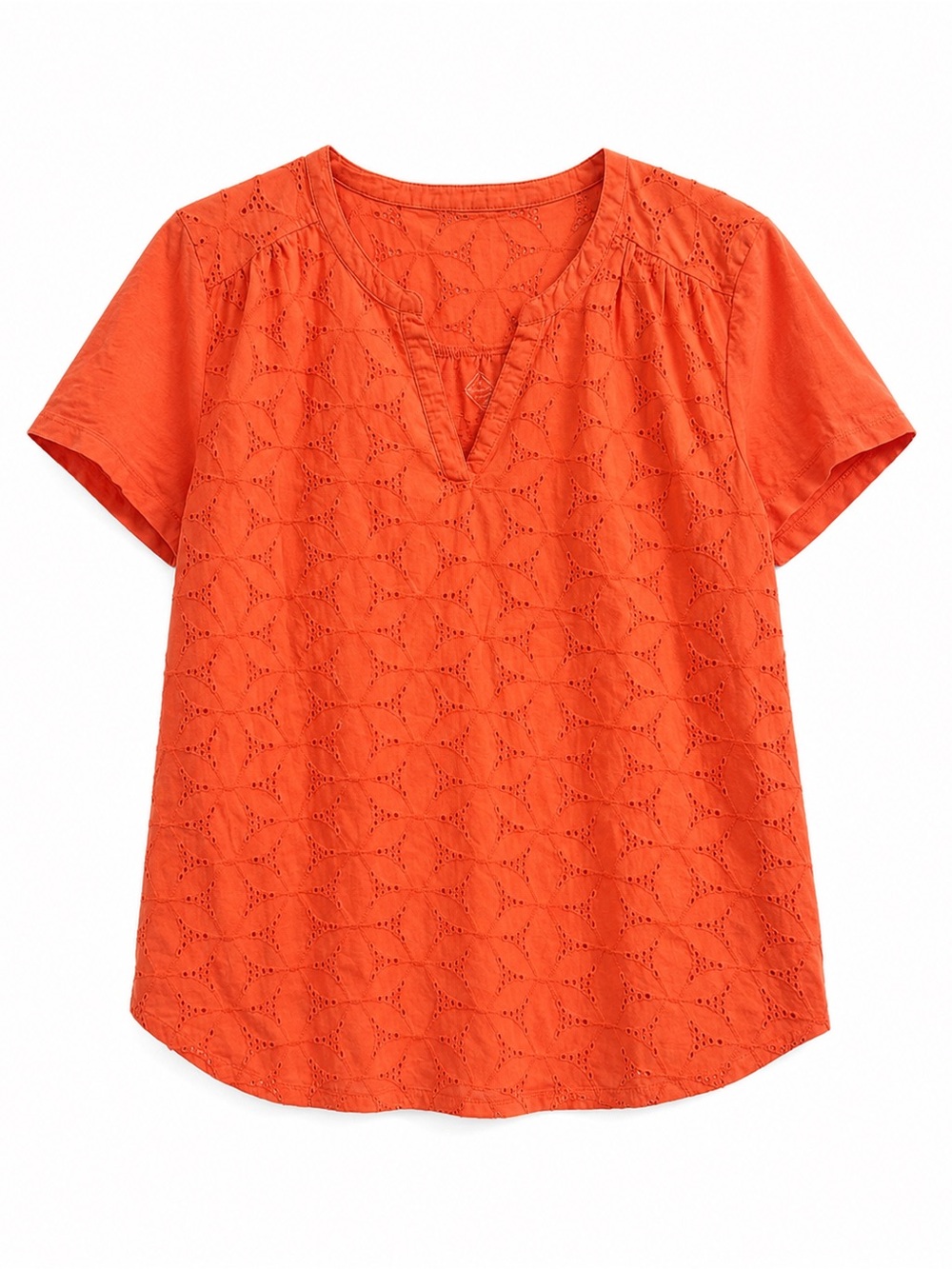 St. John's Bay Coral Orange Eyelet Short Sleeve V-Neck Top XL 100% Cotton Boho